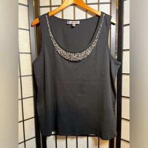 JLO Jennifer Lopez Black Blouse Women's Rhinestone Sleeveless Tank Top Sz 1X